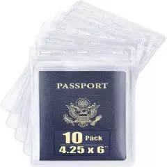 USA Extra Large Clear Passport & Card Holders - 10 Pack, 4x6 Inch