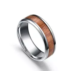 Mens Tungsten Carbide Ring Wood Inlay Beveled edge Wedding Band Ring Size 6-8 +