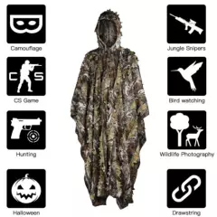 3D Leaves Camouflage Ghillie Suit Leaves Poncho Stealth Cloak for Jungle Hunting