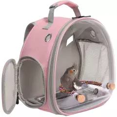 Transportín para Aves Portátil Mochila con Percha de Cuerda Transparente Doble