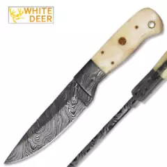 White Deer Handmade Damascus Steel Hunting Knife Limited Edition Buffalo Bone