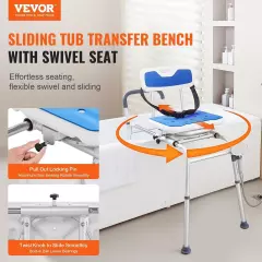 VEVOR Sliding Tub Transfer Bench Shower Chair with 360 Degree Swivel Seat 400LB