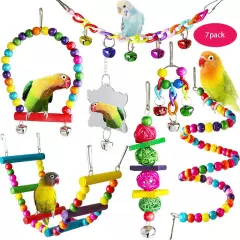 Bird Toy Wood Parrot Toys Set Cage Bird Swing Suspension Bridge Ball Cage Bells