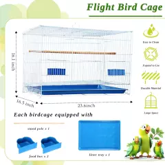 4 Pcs Flight Bird Cage Foldable Metal Crate Food Boxes Standing Posts Iron White