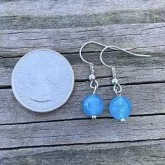 Turquoise Blue glass bead drop earrings 8 mm faceted ball bead