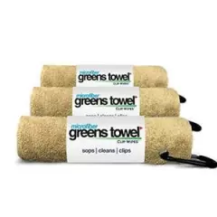 Greens Towel 3 Pack Desert Sand | Convenient Microfiber Golf Towels with Clip