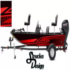 Pontoon Wrap Red Modern Lines Fishing Abstract Graphic Bass Boat Decal US Vinyl