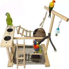 Parrots Playground Bird Play Stand Natural Wood Parrot Perch Gym Playpen Parakee