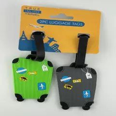 Set of 1 (2 tags) Luggage shaped Suitcase Travel Tags - Blue Red Teal Green Grey