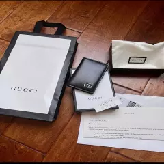 New Gucci Marmont Silver GG Card Case Black Wallet Holder 100% Authentic