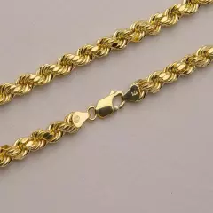 14k Yellow Gold 3mm-5mm Italy Rope Chain Twist Link Necklace Size16"- 30" Hollow