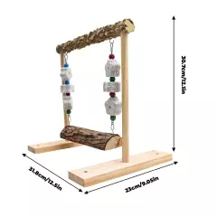 Bird Swing Toy, Wooden Parrot Perch Stand with Calcium Stone Chewing Toys, Bi...