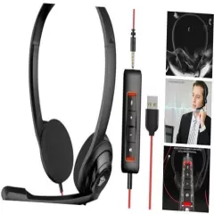  HW02 USB Computer Headset with Clear Chat Microphone, 3.5+USB Black