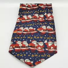 Merry Christmas Santa Blue Necktie Polyester Classy Business Style Vintage Korea