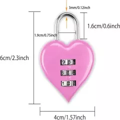 2Pcs Pink Combination Lock, Heart Shape 3 Digital Password Padlock, Mini Outdoor