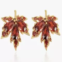 NWT Rhinestone Dainty Maple Leaf Fall Themed Stud Earrings Gold-tone