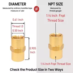 Brass Coupling 1/4" NPT Female X 1/4" NPT Female Hex Head Pipe Fitting (Pack of