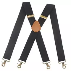 Mens Suspender 4 Swivel Strong Hooks Adjustable Braces Elastic Black