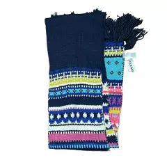 Old Navy Knit Scarf Navy Blue Colorful Fair Isle Pattern 80" Length Acrylic New