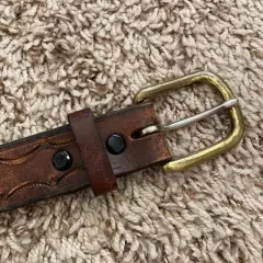 Chacon Leather Belt Adult 36 Brown Tooled Solid Brass Buckle Western Cowboy