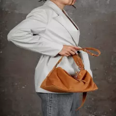 Brown Small Suede Tote Bag Crossbody Hobo Handbag Handmade Underarm Purse