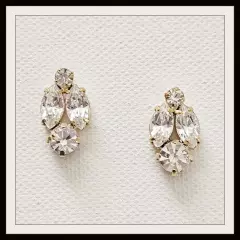 Small Mixed Size Crystal Post Earrings Bridal Everyday Gold Plated