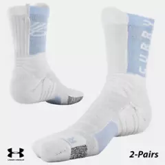 UA Socks: 2-PAIR S. Curry Playmaker Mid-Crew (L)- White/Isotope Bl.