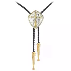 with Handmade Black Leather Cowboy Western Bolo Tie for Men Gold Cross Shield