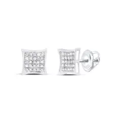 Sterling Silver Womens Diamond Square Kite Cluster Stud Earrings 1/6 Cttw