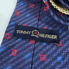 Tommy Hilfiger Necktie Blue Red Geometric Pattern Mens Silk Tie Preppy VINTAGE