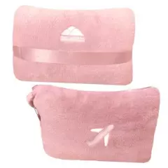  Blanket Pillow in Mini Soft Case Premium Plush Airplane Travel Pink-m02