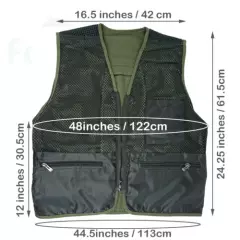 Safari Photo Vest Travel Hiking Fishing Camping Hunting Video Vest - Green M