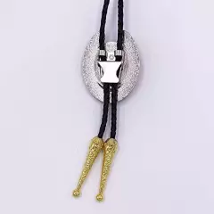 Bolo Tie for Men- Western Cowboy Native American Golden Horse Leather Necktie