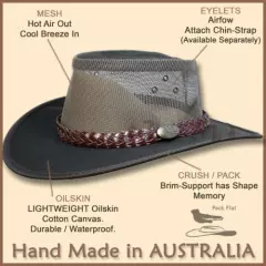 【oZtrALa】 AUSTRALIAN Hat Oilskin Canvas Jacaru OUTBACK Leather Mens Black Cowboy