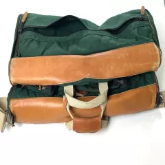 80s 90s LL BEAN Green Canvas Leather Folding Garment Carrying Bag Travel Vintage