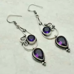 Amethyst Handmade Drop Dangle Earrings Jewelry Graduation Gift 2.88" AE-54760