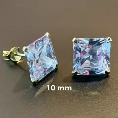 925 Sterling Silver Gold-Plated Square Cubic Zirconia Clear CZ Stud Earrings