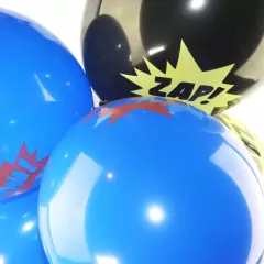 10x Black Blue Zap Pow! Superhero Comics Kids Birthday Party Latex Balloons