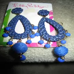 Lilly Pulitzer, wicker and beaded earrings navy blue pierced