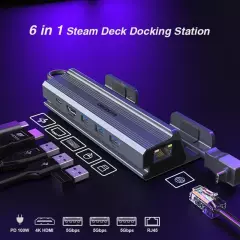 Steam Deck Docking Station, 6 in 1 Dock with HDMI 2.0, 4K@60Hz, Gigabit 