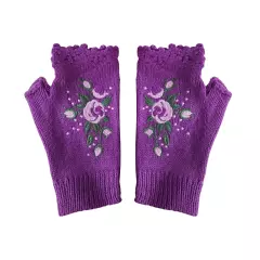 Women Handmade Embroidery Gloves Knit Gloves Flower Gloves Hand Knit Fingerless