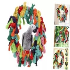 Bird Colorful Cotton Rope Hanging Ring Parrot Preening Grooming A: Swing toy