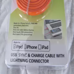 iPod iPhone iPad USB Sync & Charge Cable w/ L Connector Orange 3Ft PowerXcel