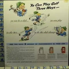 1938 GOLF BALL CLUB GAS AUTO CAR CARTOON COMIC SPORT HUMOR VINTAGE AD I91