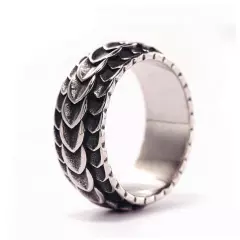 Tribal Dragon Scale Vintage Wedding Band Ring Stainless Steel Men's Boy's Ring