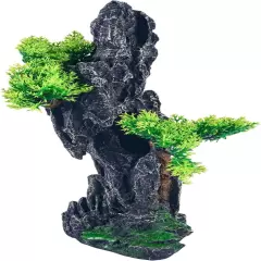 Mountain View Aquarium Ornament with Tree House Cave Bridge Resin