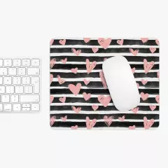 Pink Hearts with Black & White Stripes Mouse Pad 