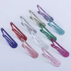 50 Mixed Glitter Color Metal Snap Barrettes Hair Clips 2" BB Hairpins for Girls