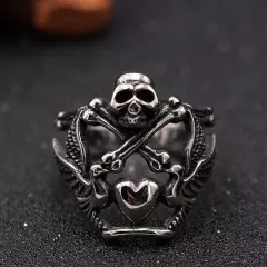 NO WAR Dove Love Heart Peace Skull Ring Stainless Steel Antiwar Gothic Punk Ring