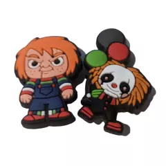 Chucky Pennywise Shoe Charms 2pc Horror Movie Doll Clown